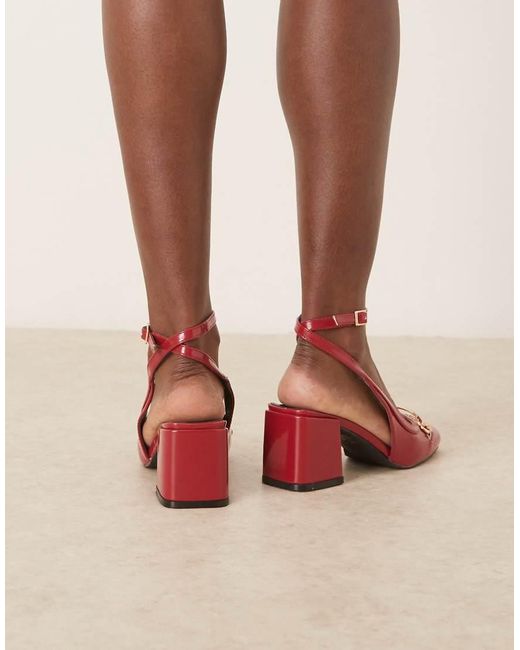 Raid Red Aiza Ballet Low Block Heel Shoes With Gold Buckle