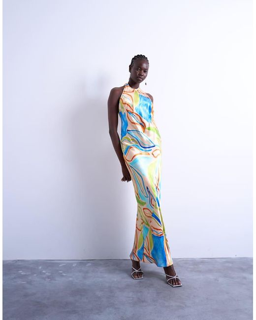 TOPSHOP Blue Halter Neck Maxi Dress