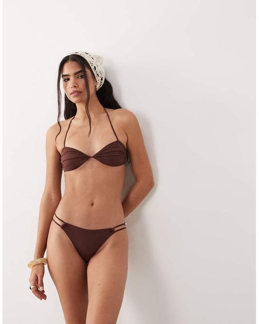 Mango Orange Tie Neck Ruched Bikini Top