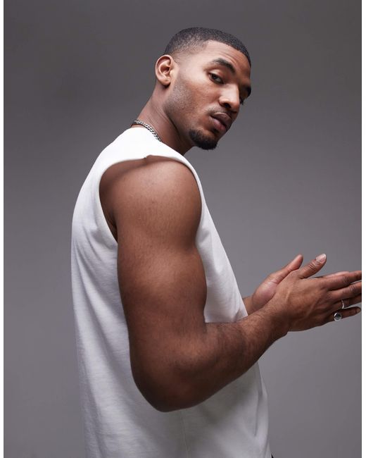 Topman Gray Boxy Fit Sleeveless T-shirt for men
