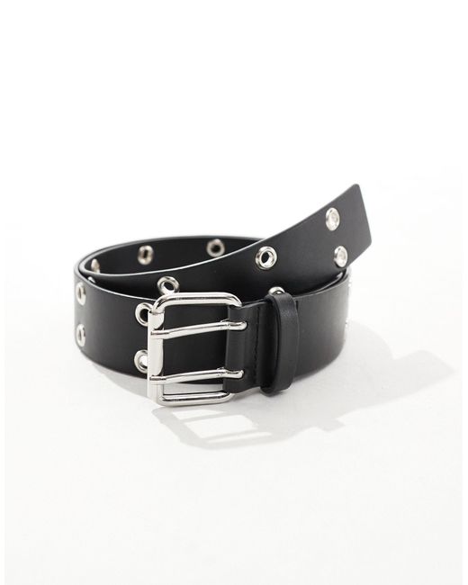 ASOS Black Faux Leather Belt With Roller Buckle And Eyelets for men