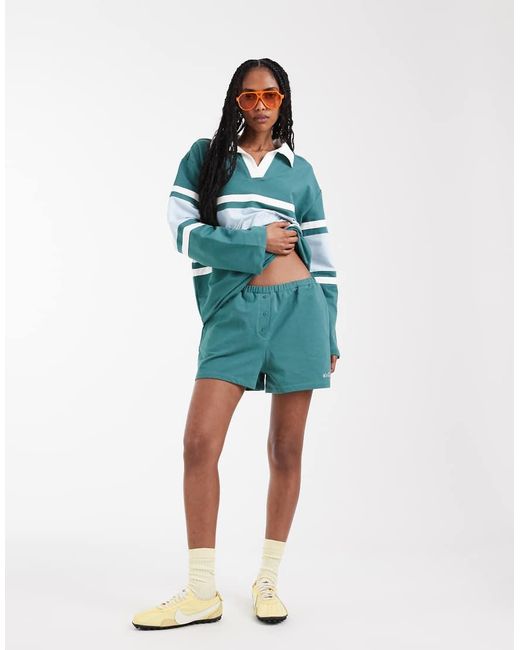 4th & Reckless Green Collared Panel Logo Front Rugby Top