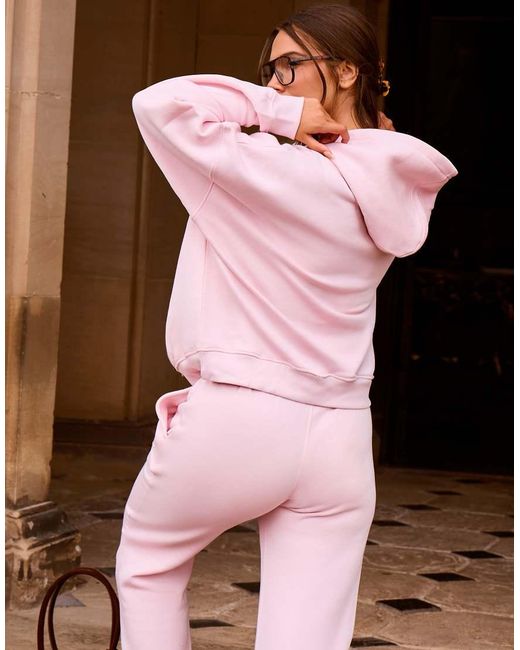 Kaiia Pink Cotton Rich Embroidered Logo Oversized Hoodie