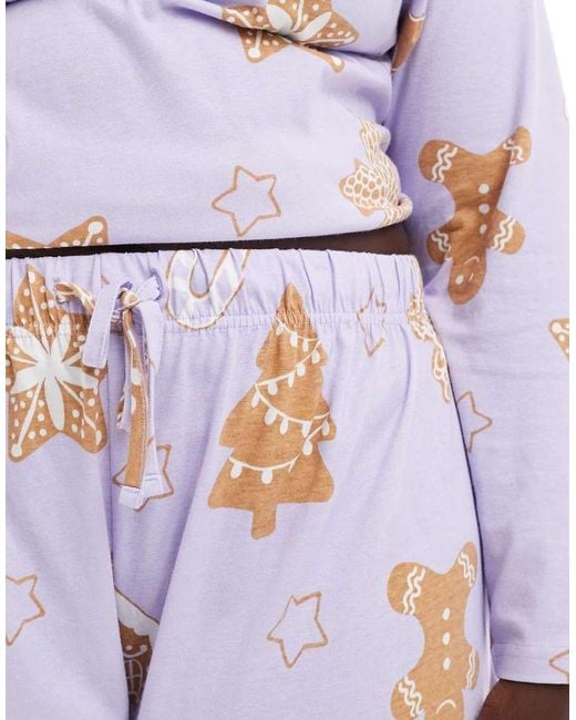 ASOS Purple Asos Design Curve Gingerbread House Long Sleeve Top & Pants Pyjama Set