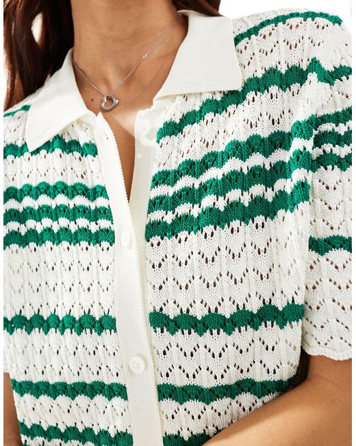 Miss Selfridge Green Crochet Contrast Polo Button Through Knit Dress