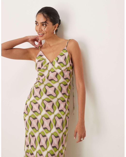 Mango Natural V-neck Retro Geometric Print Straight Fit Maxi Dress