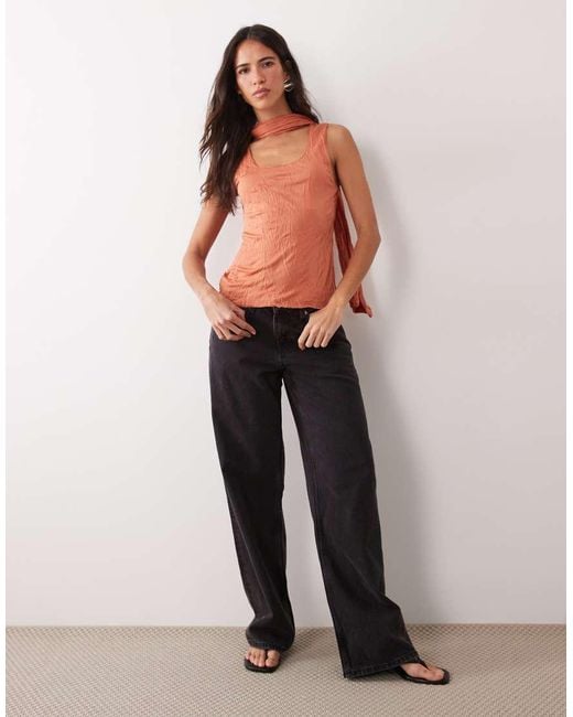 ASOS Orange Crinkle Scarf Neck Tank Top