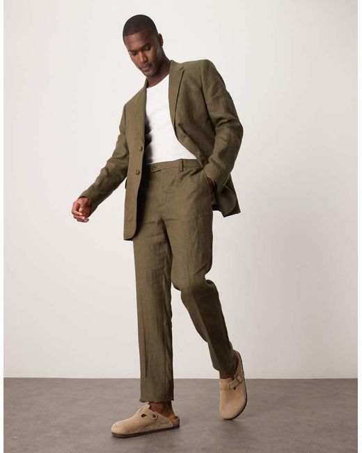 Mango Natural Slim Fit Linen Suit Trousers for men