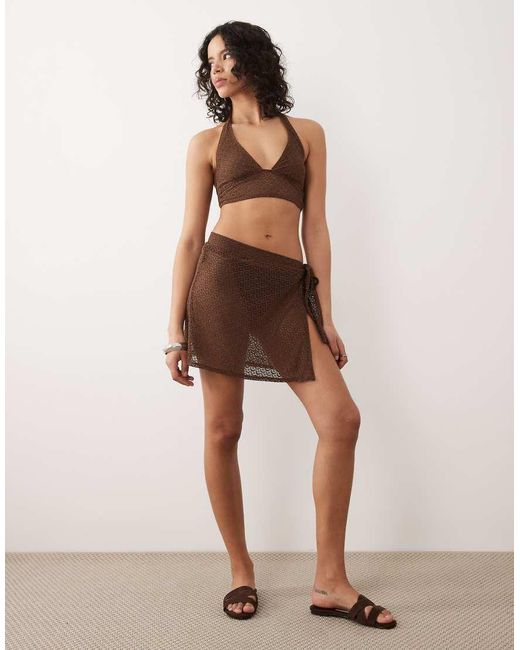 Free Society Brown Crochet Halterneck Beach Top