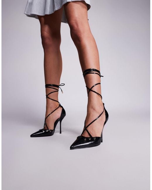 SIMMI Black Simmi London Onix Pointed Toe Heeled Shoes With Tie Leg Straps