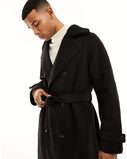 ASOS Oversized Wool Mix Coat With Faux Fur Borg Collar in Black