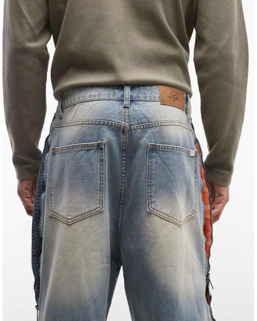 Liquor N Poker Blue baggy Side Zip Panel Jeans for men