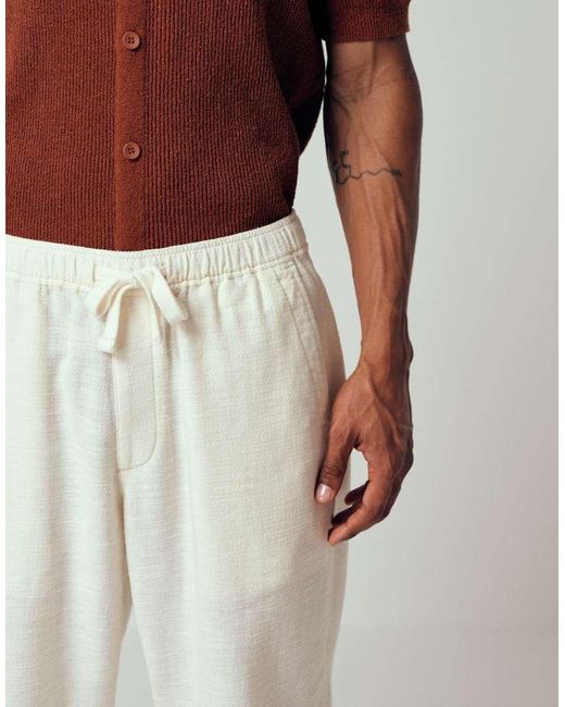 Abercrombie & Fitch White Cotton Linen Mix baggy Fit Rustic Trousers for men
