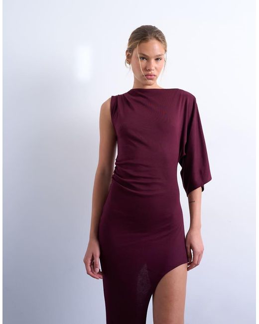 TOPSHOP Purple Asymmetric Hem One Sleeve Maxi Dress