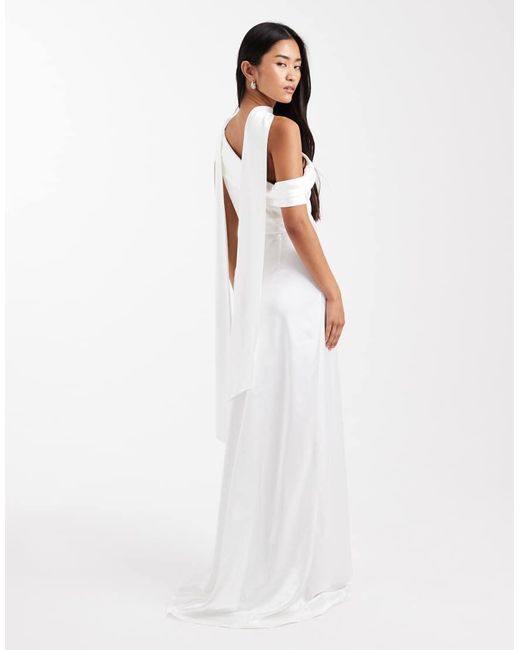 Six Stories White Bridal Satin One Shoulder Maxi Dress