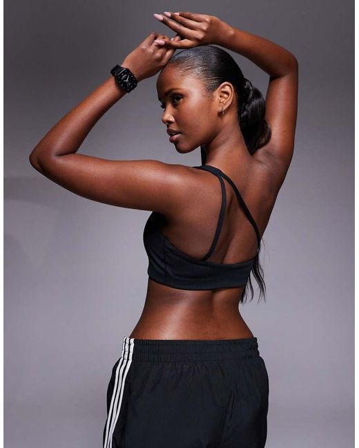 Adidas Originals Blue Adidas Training Optime Ribbed Light Support One Shoulder Sports Bra