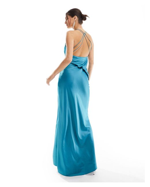 ASOS Blue Asos Design Tall Satin Textured Overlay Maxi Dress With Open Back Detail