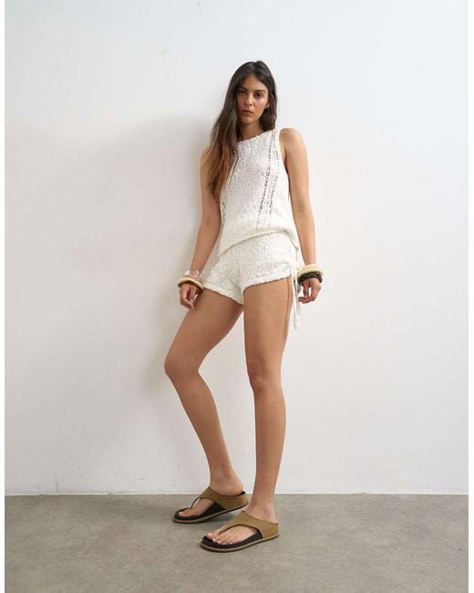 TOPSHOP White Knitted Pointelle Vest Co-Ord