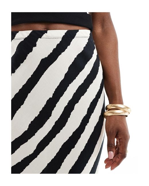 New Look White Bias Stripe Satin Midi Skirt