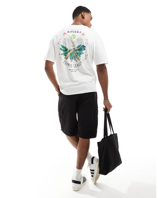 Camiseta blanca extragrande con estampado trasero "riviera tennis" Jack & Jones de hombre de color Gray