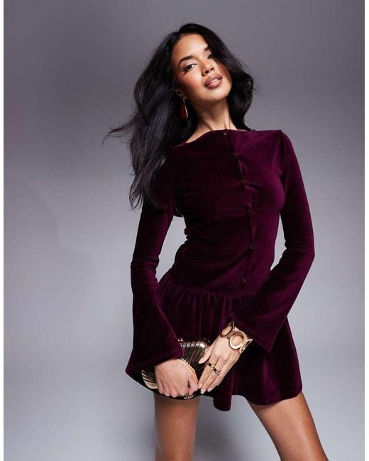Vestido Corto Con Cintura Baja De Pana Aterciopelada De -Rojo ASOS de color Blue