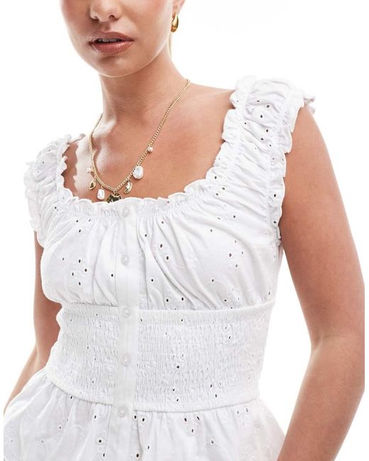 ASOS White Broderie Button Through Milkmaid Top