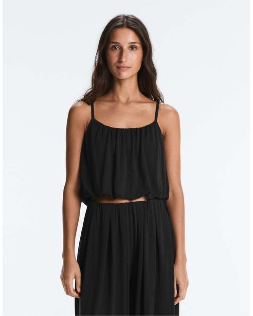 Oysho Black Modal Blend Strappy Top
