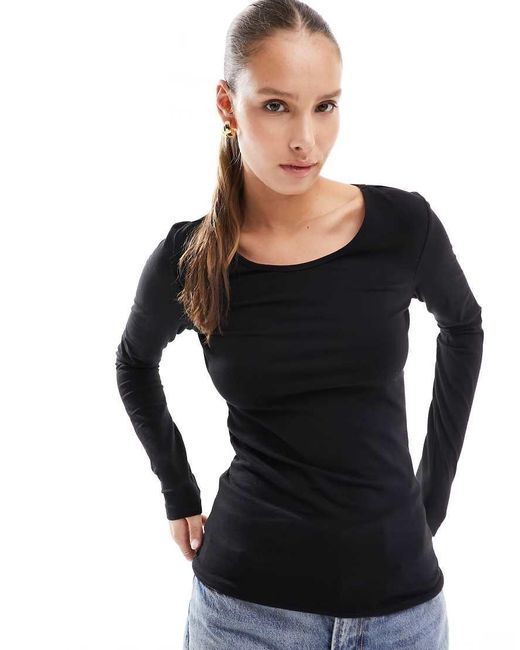 ONLY Top Met Lange Mouwen En Ronde Hals in het Black