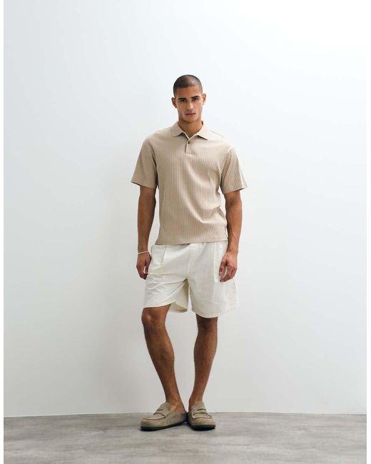 SELECTED Natural Co-ord Ribbed Polo for men