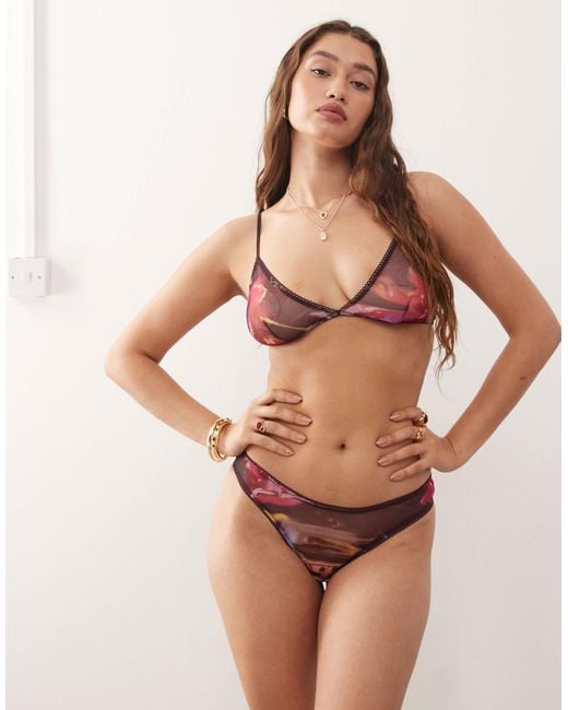 Monki Brown Mix And Match Soft Mesh Triangle Bra