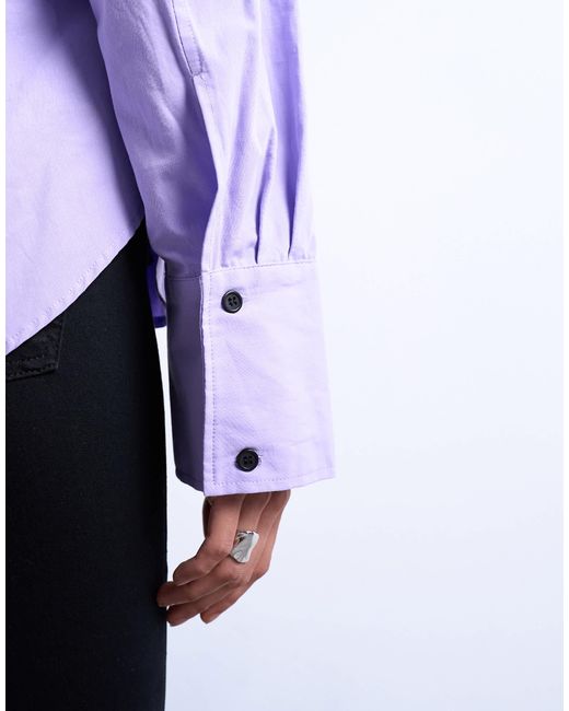 TOPSHOP Purple Asymmetric Placket Waisted Long Sleeve Cinched Shirt