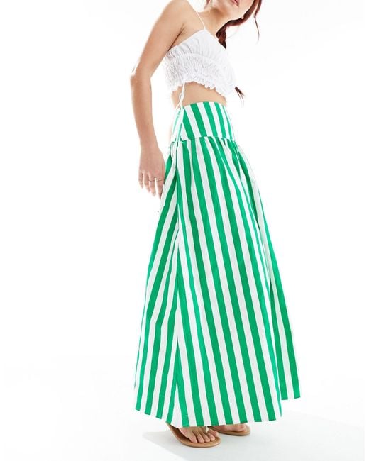 ASOS Green Dropped Waist Cotton Poplin Maxi Skirt