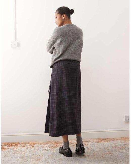 Reclaimed Vintage Blue Tailored Kilt Midi Skirt With Bow Wrap Detail
