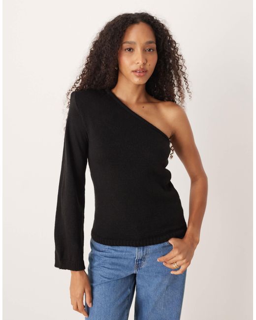 ASOS Black Knitted One Shoulder Top With Shoulder Pads