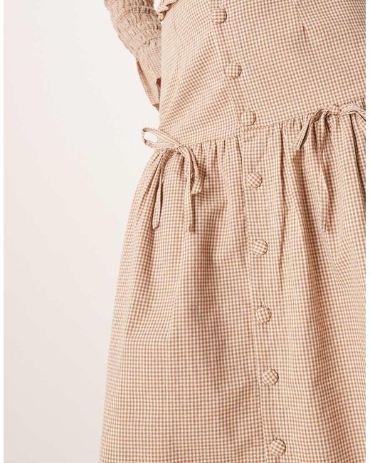 Gonna Midi A Vita Alta Chiaro A Quadri Con Fiocchetti di Glamorous in Natural