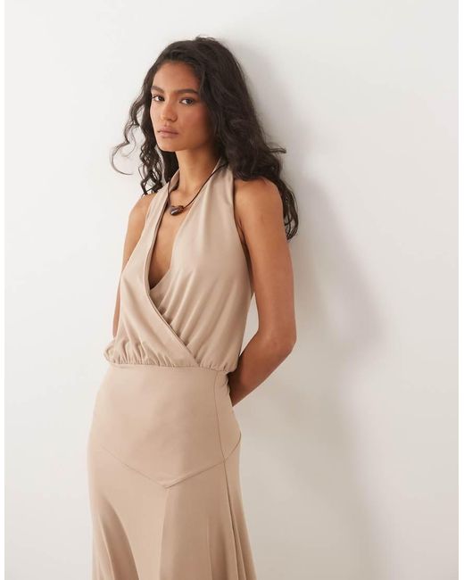 ASOS Natural Halter Neck Hanky Hem Midi Dress