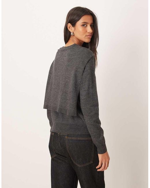 Mango Gray Wool Mix Jumper With Detachable Overlay