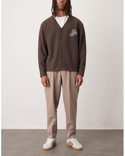ASOS Natural Smart Relaxed Tapered Fit Trousers With Front Pleats for men