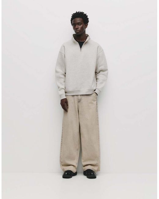 Pull&Bear Basic Sweatshirt Met Kwartrits in het Natural voor heren