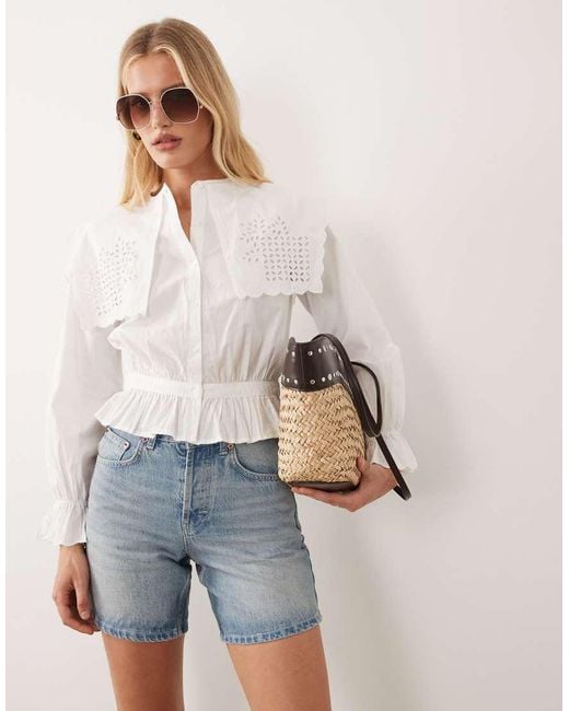 River Island White Broderie Detail Cropped Shirt