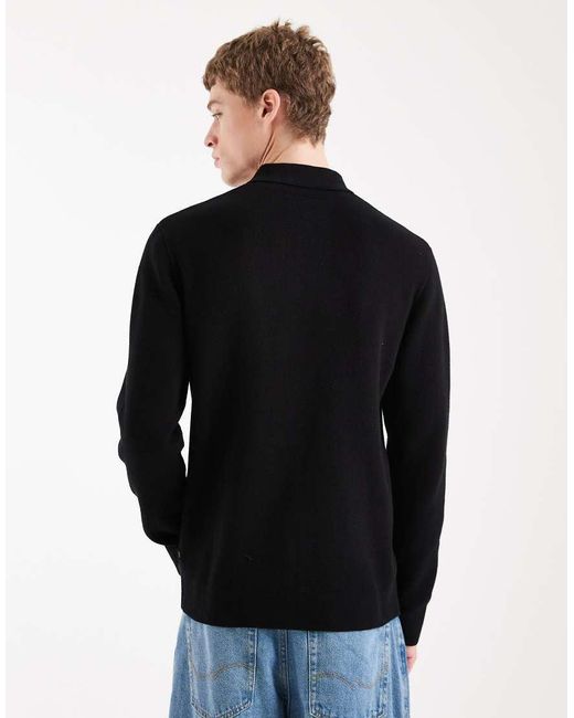 Jack & Jones Blue Premium Long Sleeve Knitted Polo With Quarter Zip for men