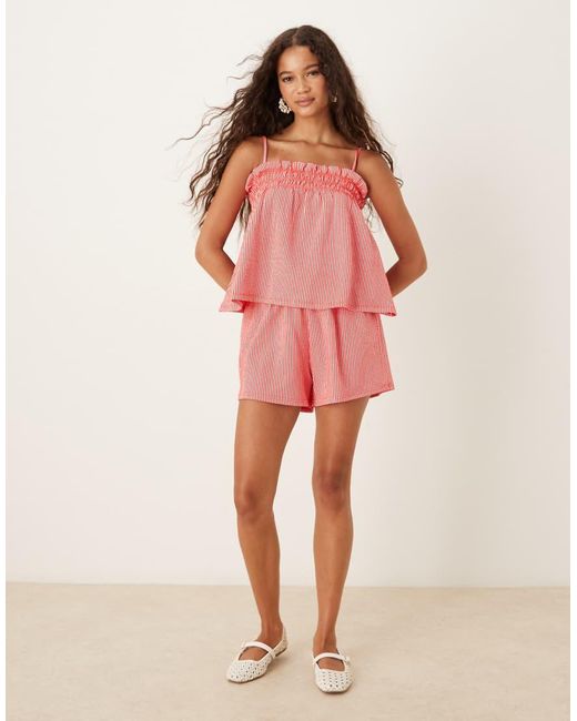 Gina Tricot Pink Co-ord Textu Smock Singlet Top