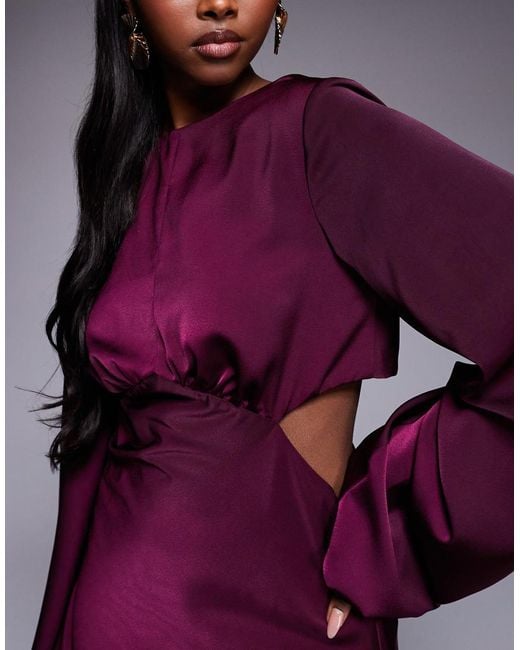 ASOS Purple Long Sleeved Cut Out Maxi Dress With Knot Back Detail