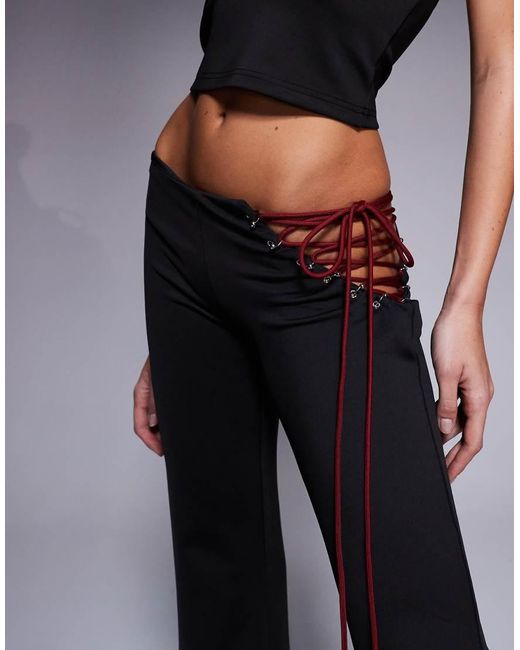 I.AM.GIA Gray Onyx Low Rise Lace Up Eyelet Detail Flared Pants