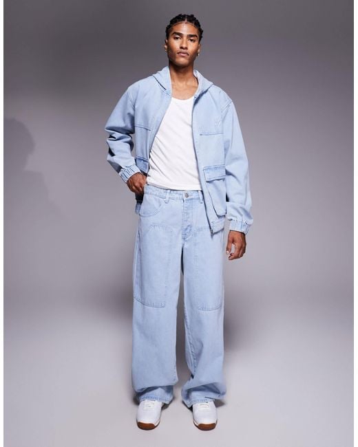Liquor N Poker Blue baggy Carpenter Jeans for men