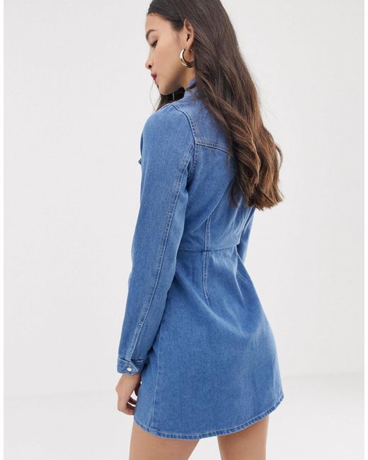 ASOS Structured Denim Shirt Dress in Blue | Lyst