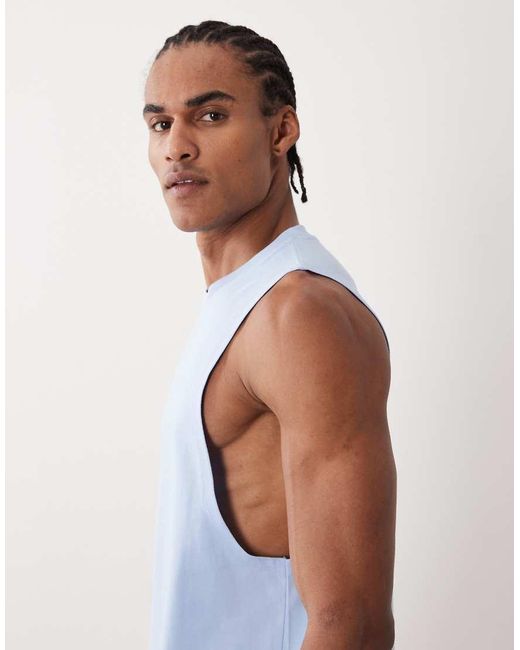 4505 Blue Icon Cotton Drop Armhole Training Singlet With Quick-dry Finish for men