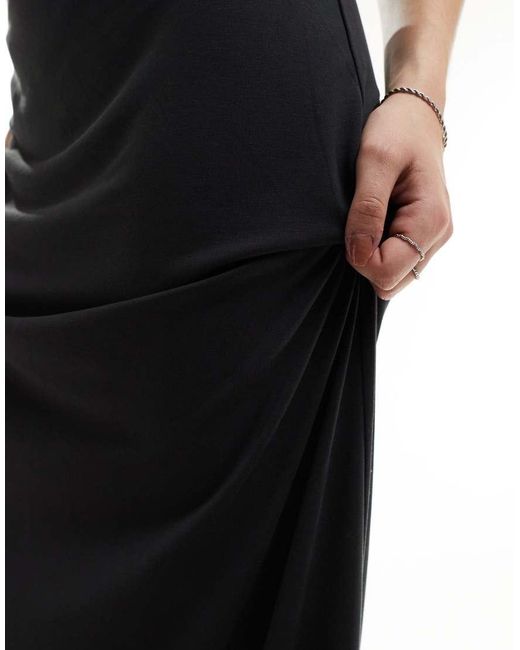 Weekday Black Signe Drape Midi Skirt