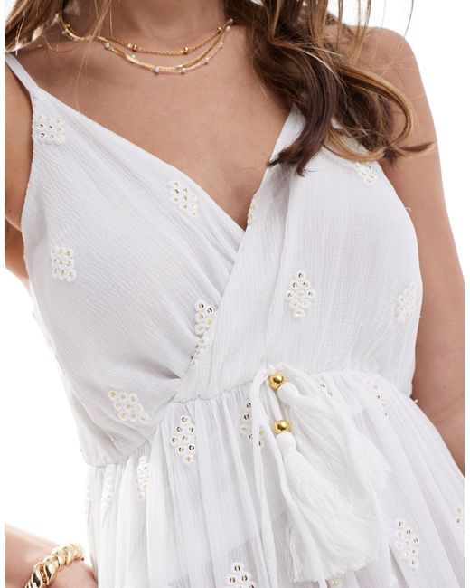 South Beach White Sequin Detail Cami V Neck Maxi Dress