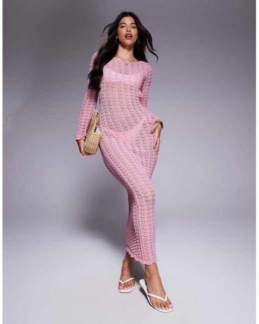 Missy Empire Purple Beach Crochet Knit Open Back Maxi Dress